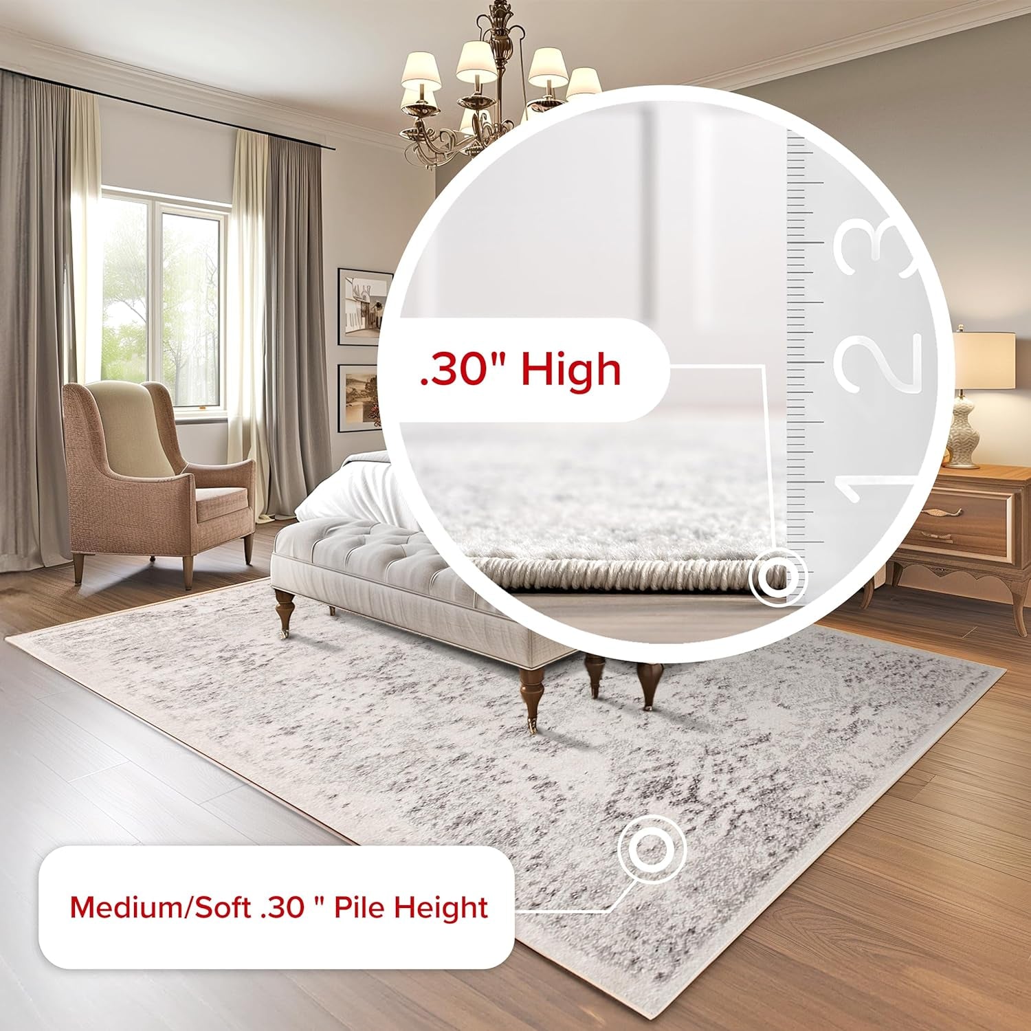 Odell Faded Vintage Area Rug, 8' Round, Ivory