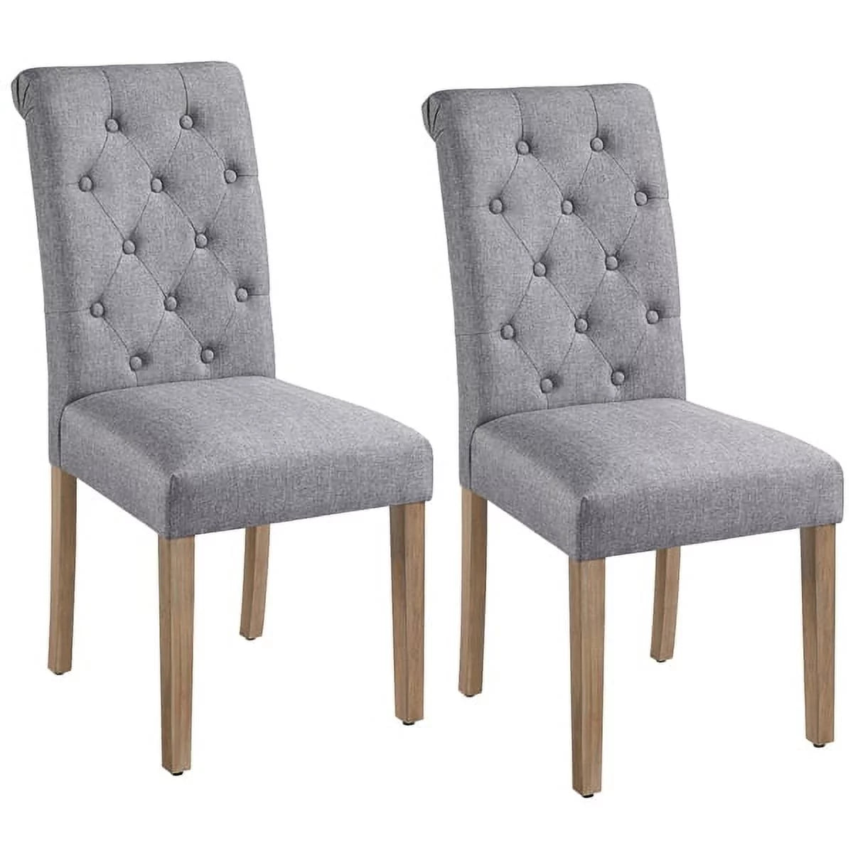 Tufted Upholstered High Back Parson Dining Chair, Set of 2, Gray