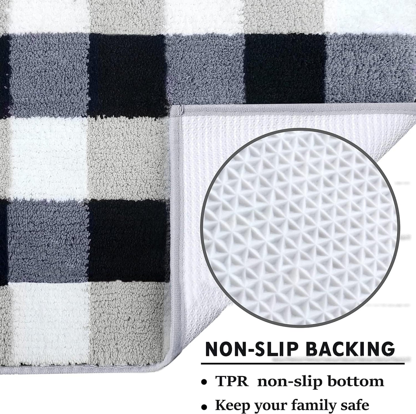 Buffalo Plaid Bathroom Rug Set 2 Pieces 20”X30”+20”X60”, Non Skid Washable Microfiber, Soft Absorbent Kitchen Rugs and Mats Set for Floor, Kitchen, Hallway, Bathroom, Laundry, Office