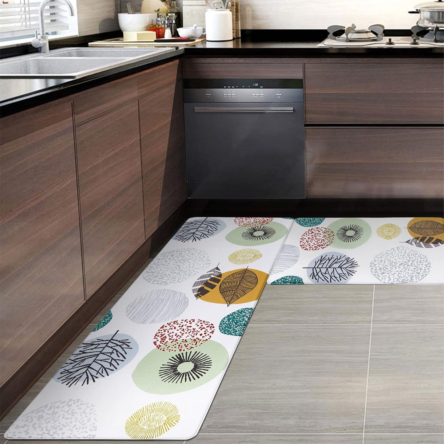 anti Fatigue Kitchen Floor Mat Set of 2 Non Slip Waterproof Comfort Standing Desk Mats Thick Cushioned anti Fatigue Kitchen Rugs and Mats,Colorful