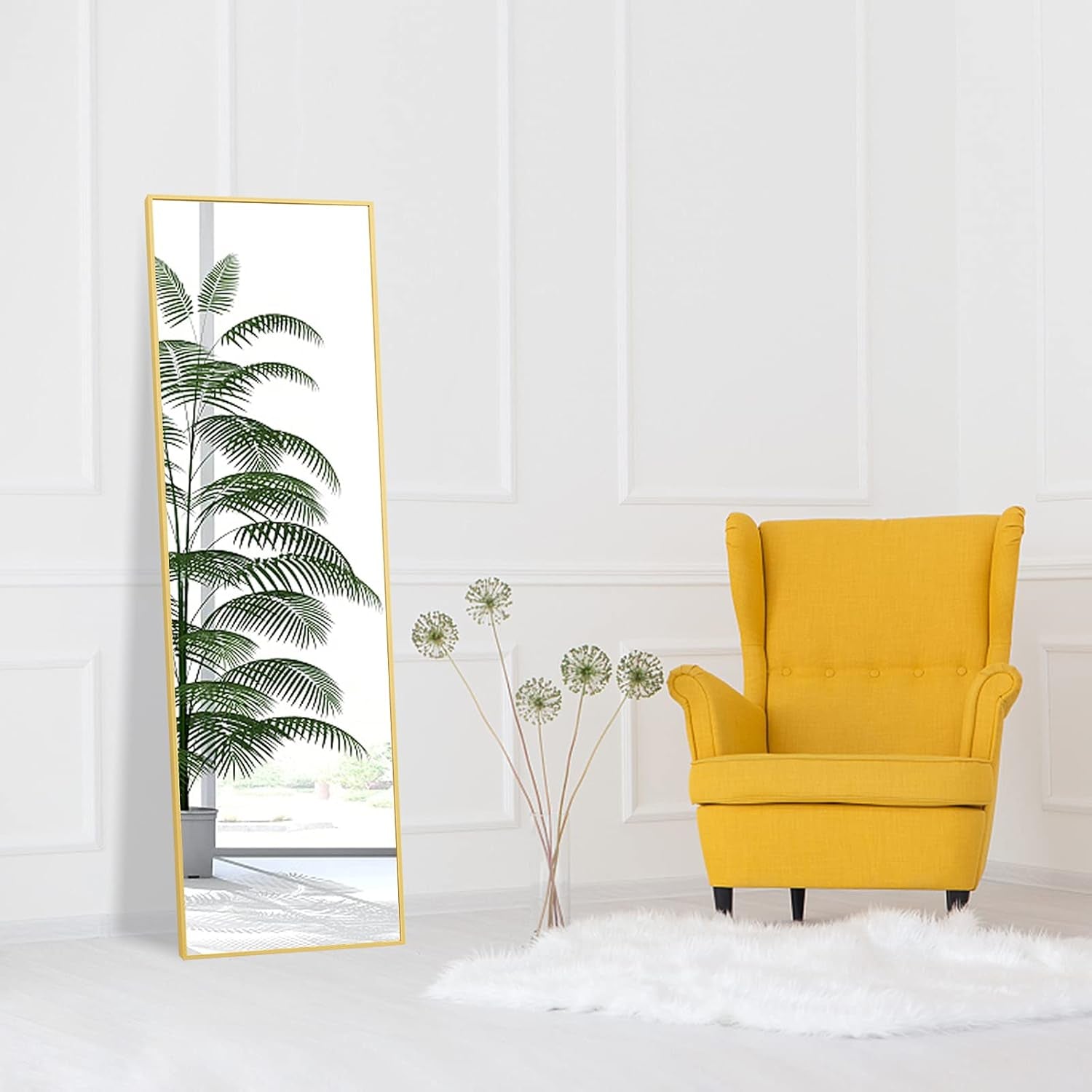 Full Length Mirror 47"X16" Wall-Mounted Large Standing Hanging or Leaning against Wall Mirror, Door Mirror Body Dressing Mirror with Aluminum Alloy Frame for Living Room, Bedroom, Gold