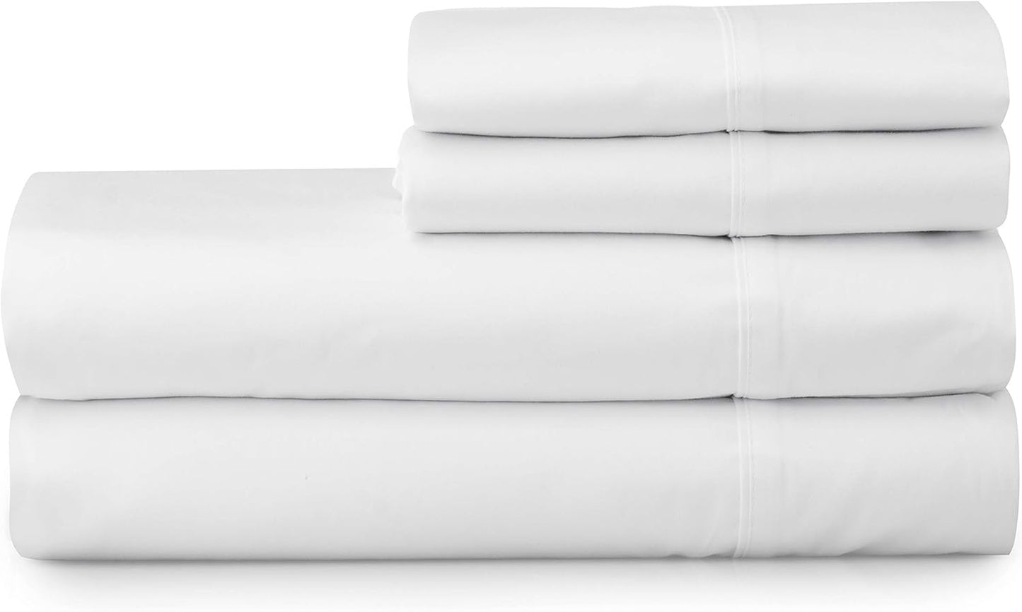100% Cotton Sateen Sheet | 4 Piece Set | Queen Size | White | 500 Thread Count | Deep Pocket Fitted Sheet Fits Mattress Upto 18" | Silky Soft | Classic | Easy Fit | All Season
