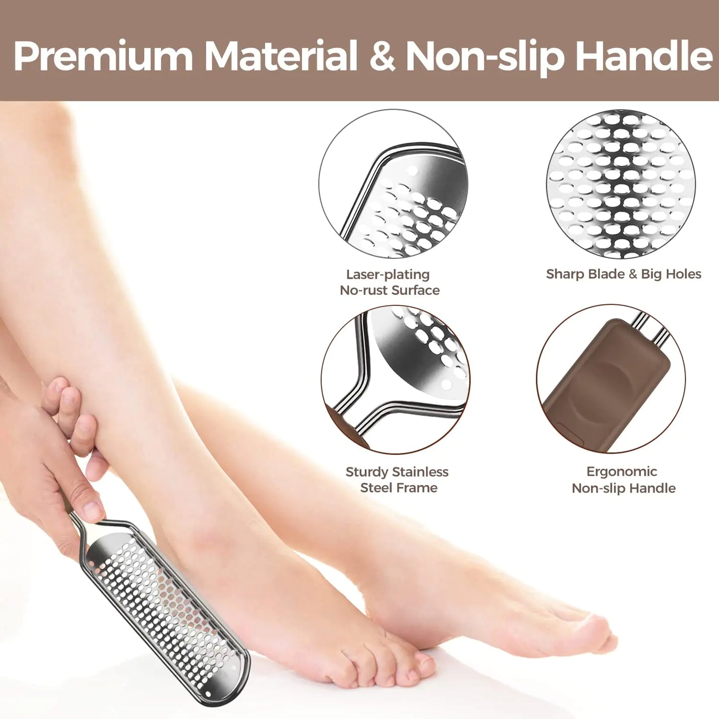 Foot File Foot Scrubber Pedicure - Callus Remover for Feet Easkep Professional Grater Rasp Foot Scraper Corns Callous Removers Cracked Dead Skin Remover for Dry and Wet Feet (Silver) Silver