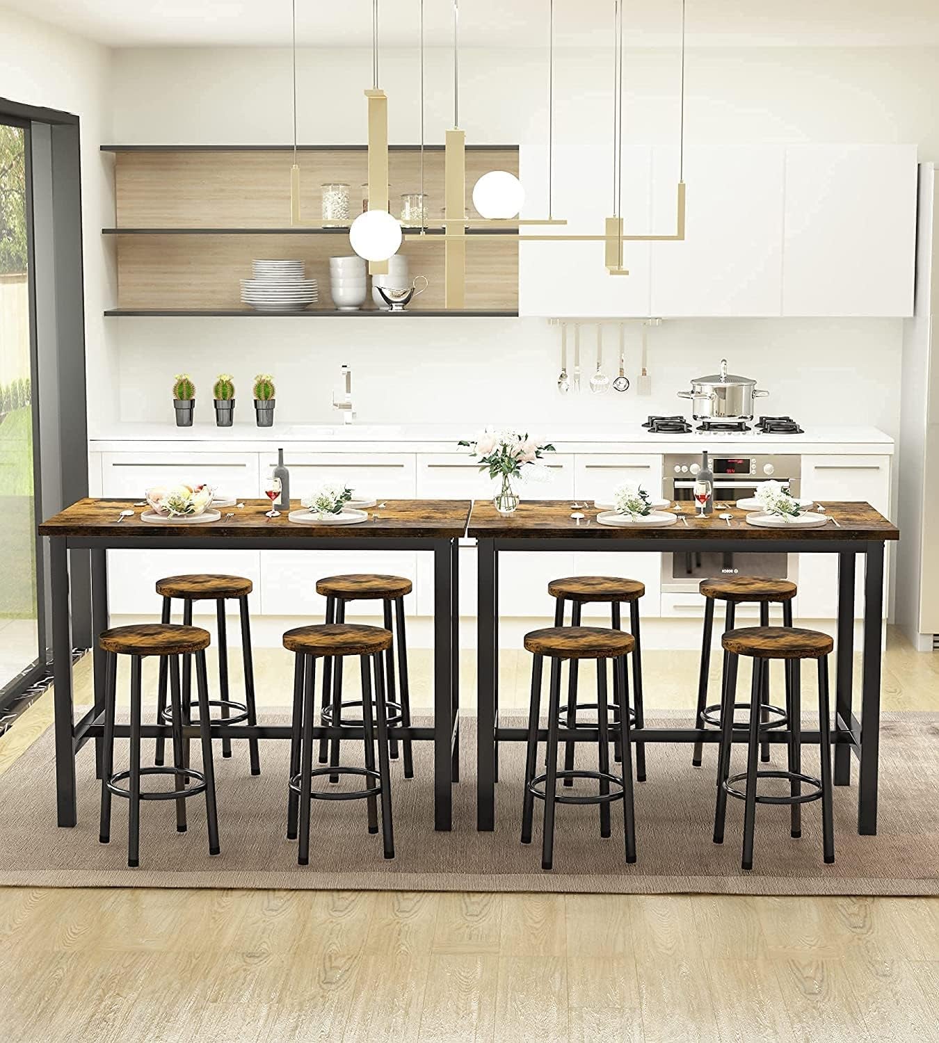 5 Pcs Dining Table Set, Kitchen Table and 4 Bar Stools Industrial Style Bar Table Set Height 35.7" for Kitchen,Living, Party Room, Rustic Brown