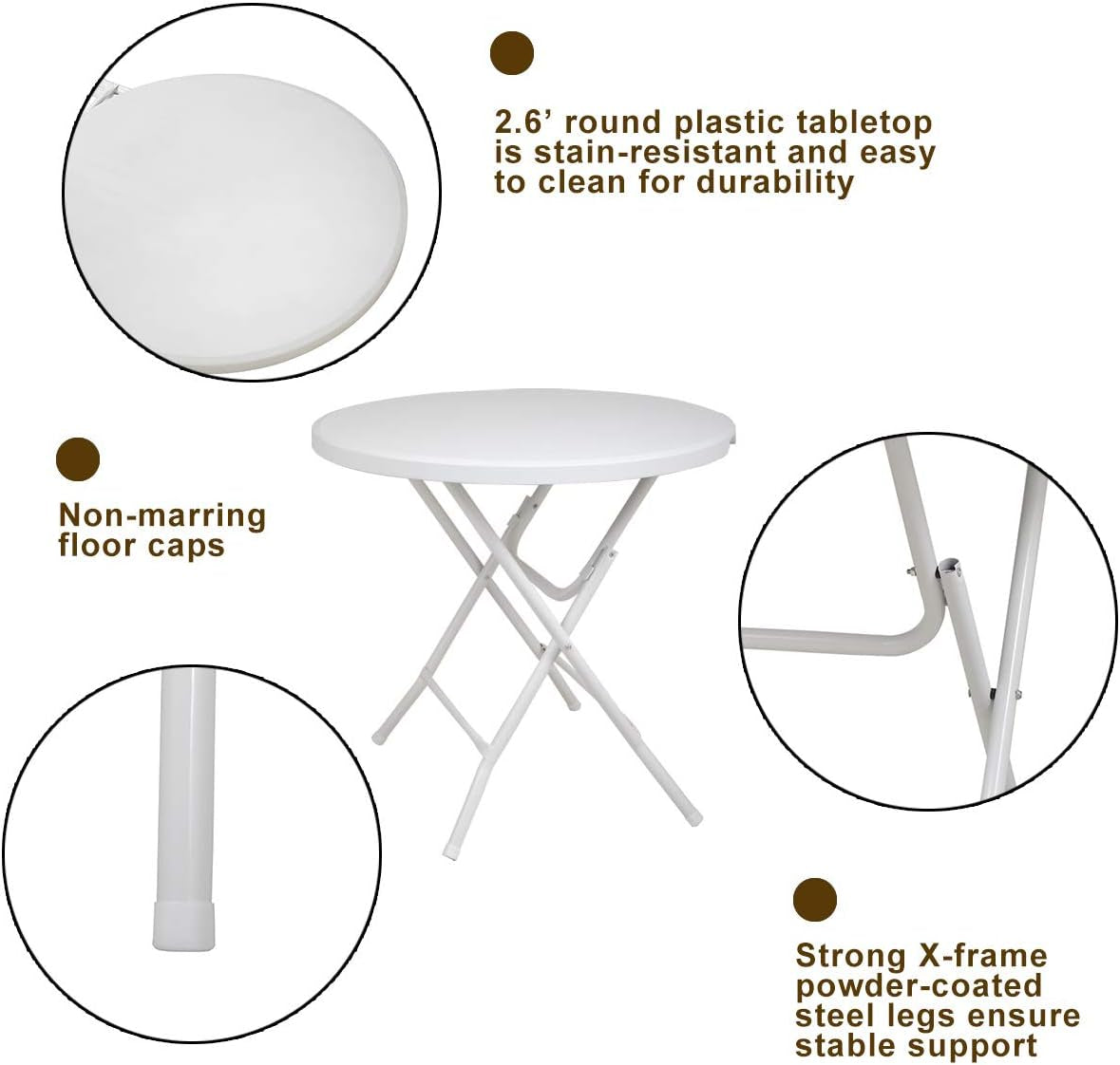 32In Bar Folding round Plastic Dining Coffee Table with X-Frame Legs for Kitchen or Outdoor Party