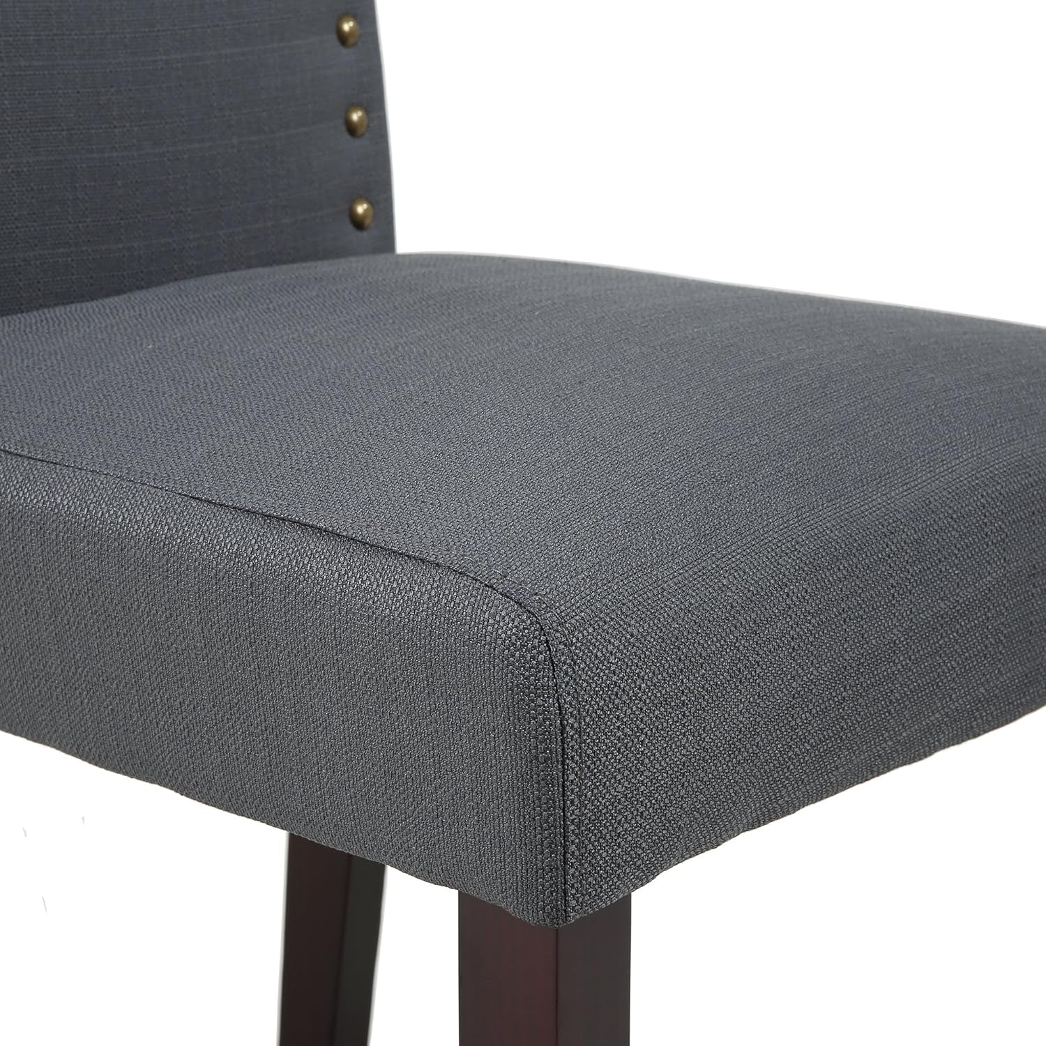 Set of 2 Luxurious Fabric Dining Chairs with Copper Nails and Solid Wood Legs (Dark Gray)