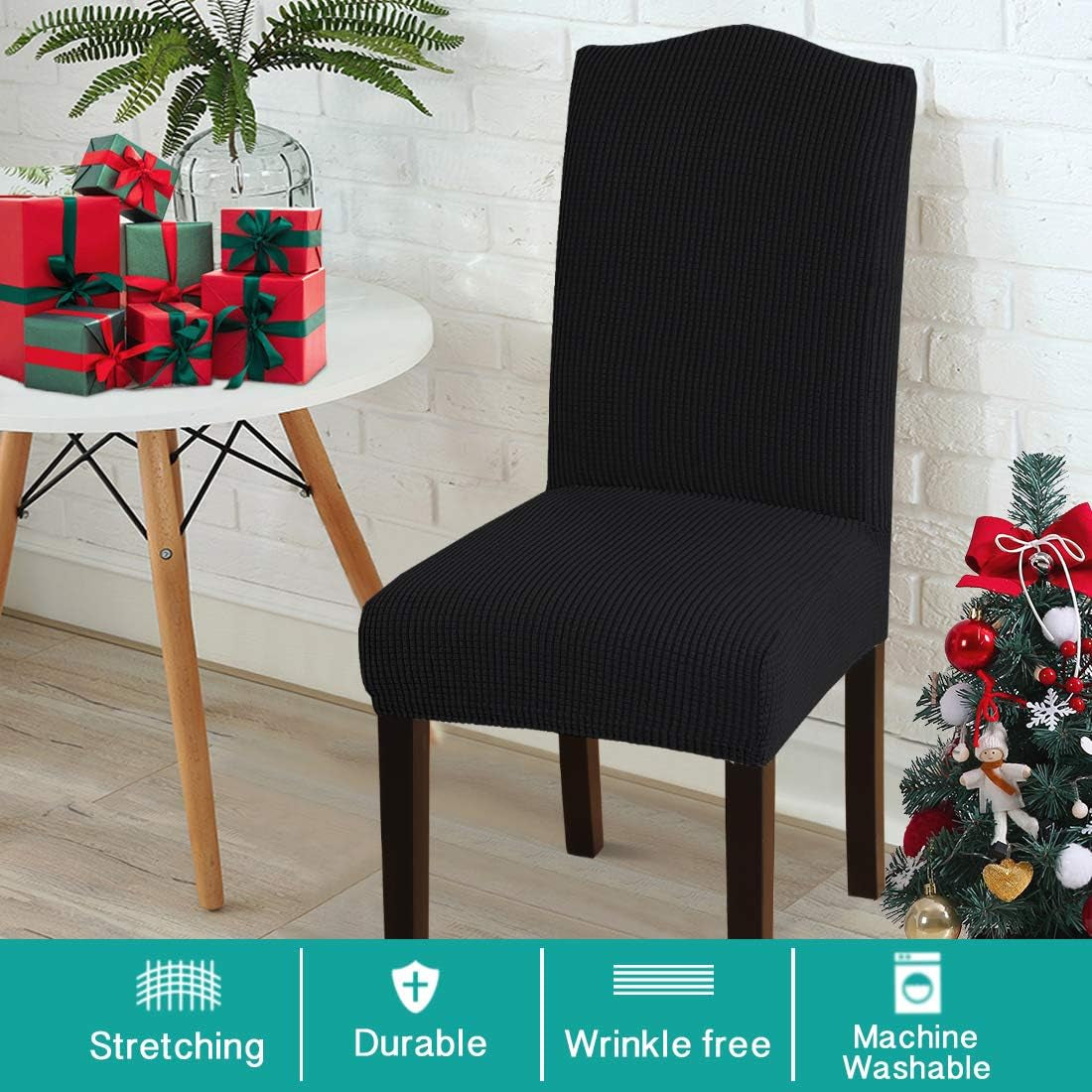 Chair Covers for Dining Room Chair Covers Set of 6 Spandex Removable Kitchen Chair Covers Parson Chair Slipcover Chair Seat Covers for Dining Room, Hotel, Ceremony (6, Black)