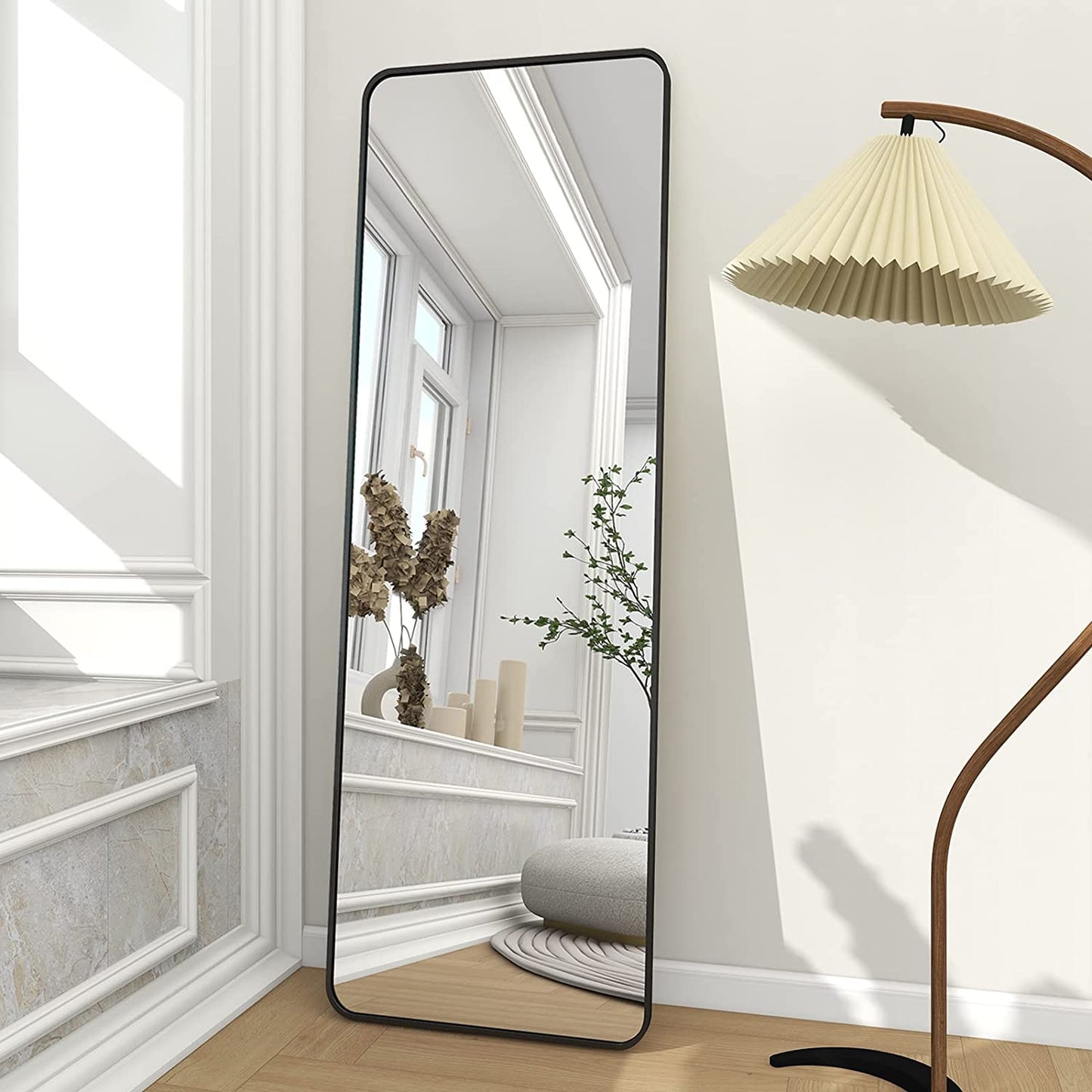 Black Full Length Mirror, 65"X22" Rounded Corner Floor Mirror Standing Hanging or Leaning against Wall Dressing Room Mirror Full Length