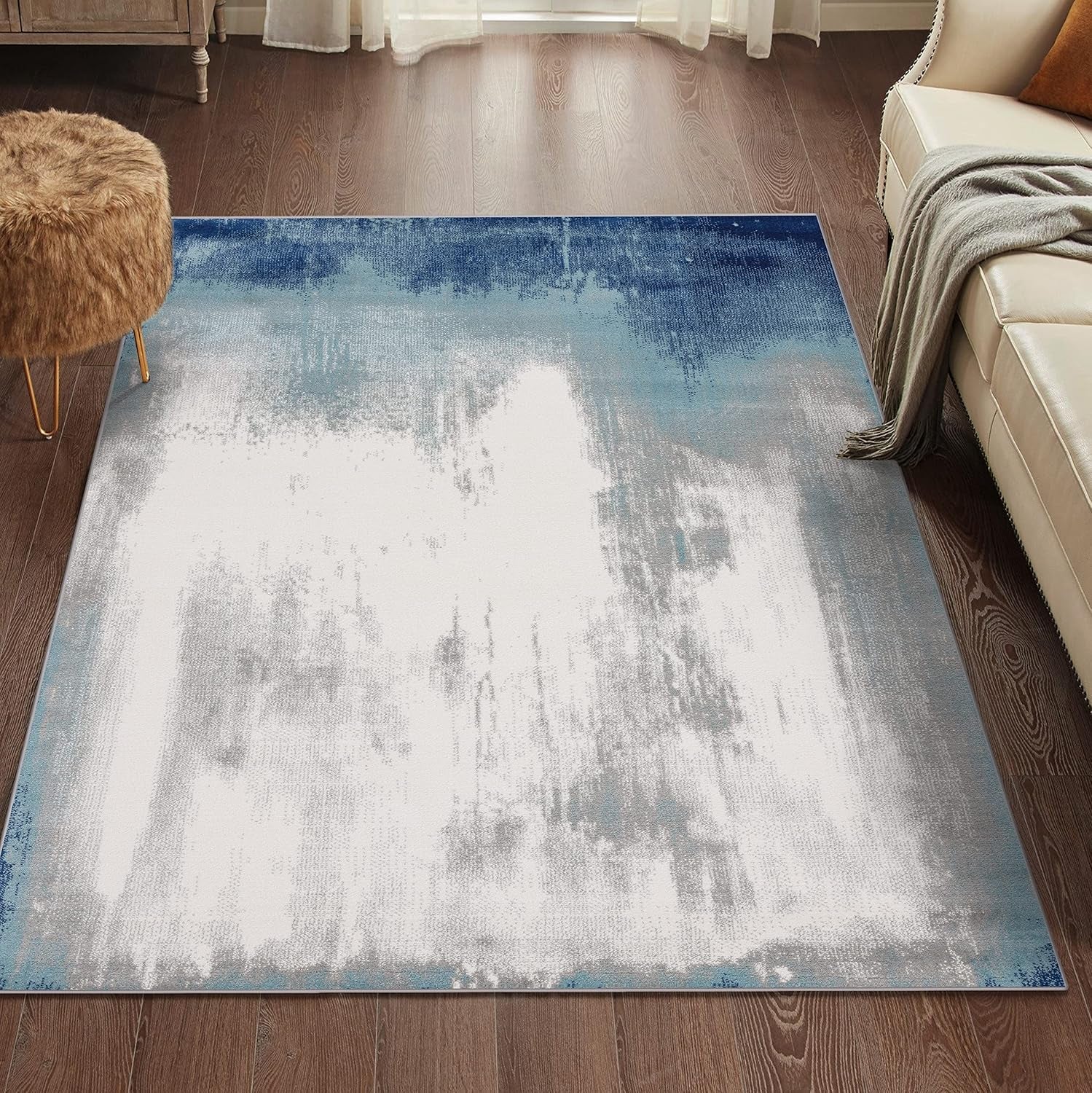 Victoria Collection Blue 9X12 Modern Distressed Abstract Polypropylene Area Rug