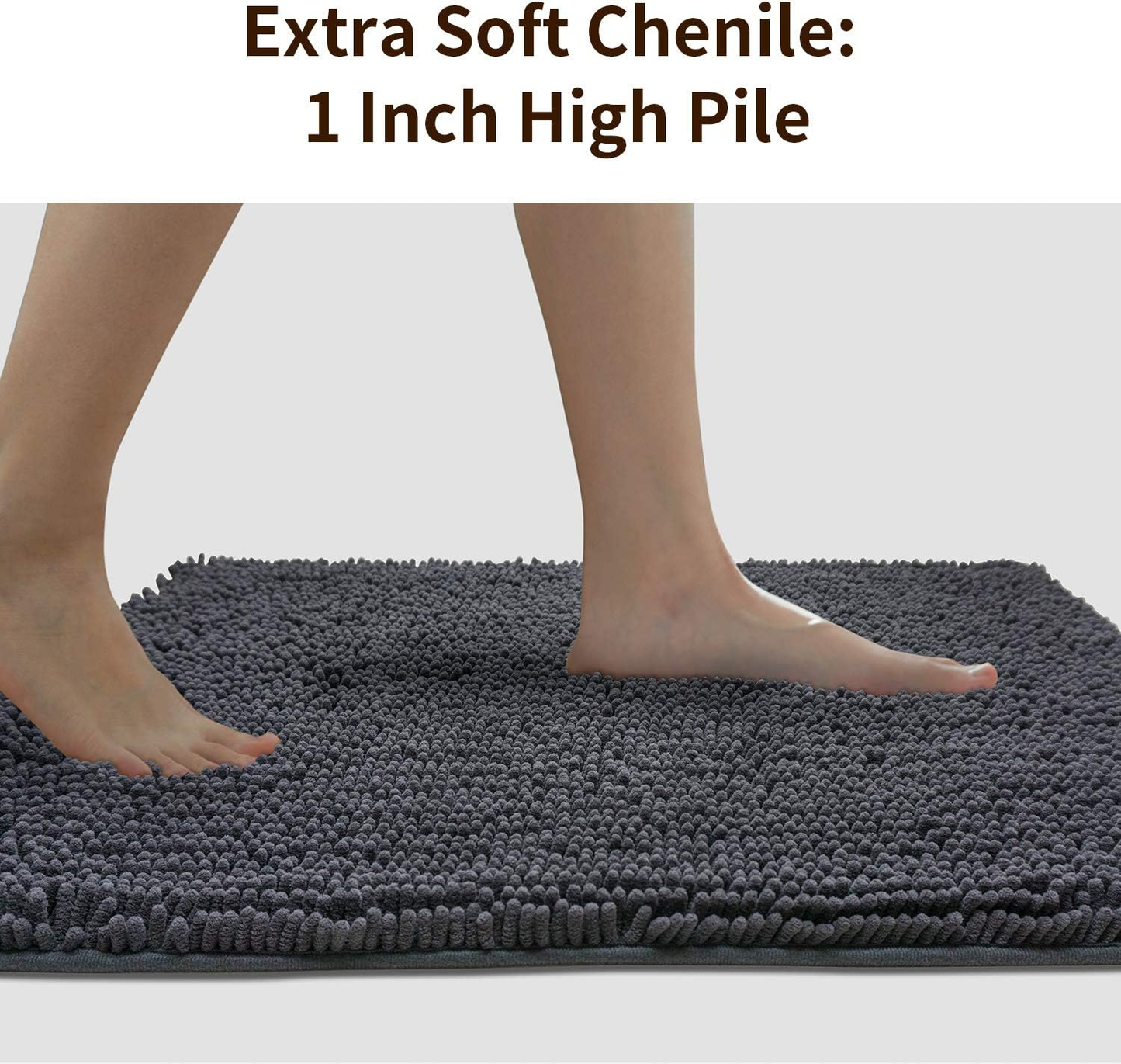 Birsppy Yuankanju   Bathroom Rugs Set, Dark Gray, Extra Soft Chenille Bath Rugs Mat, Absorbent Plush Shaggy Bath Rugs, Machine Washable & Non Slip Bath Rugs for Bathroom