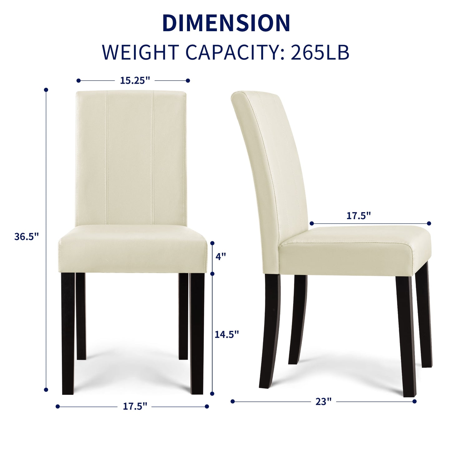 Faux Leather Indoor Dining Chair Set of 2, Modern Mid-Century Chairs for Home, Ivory