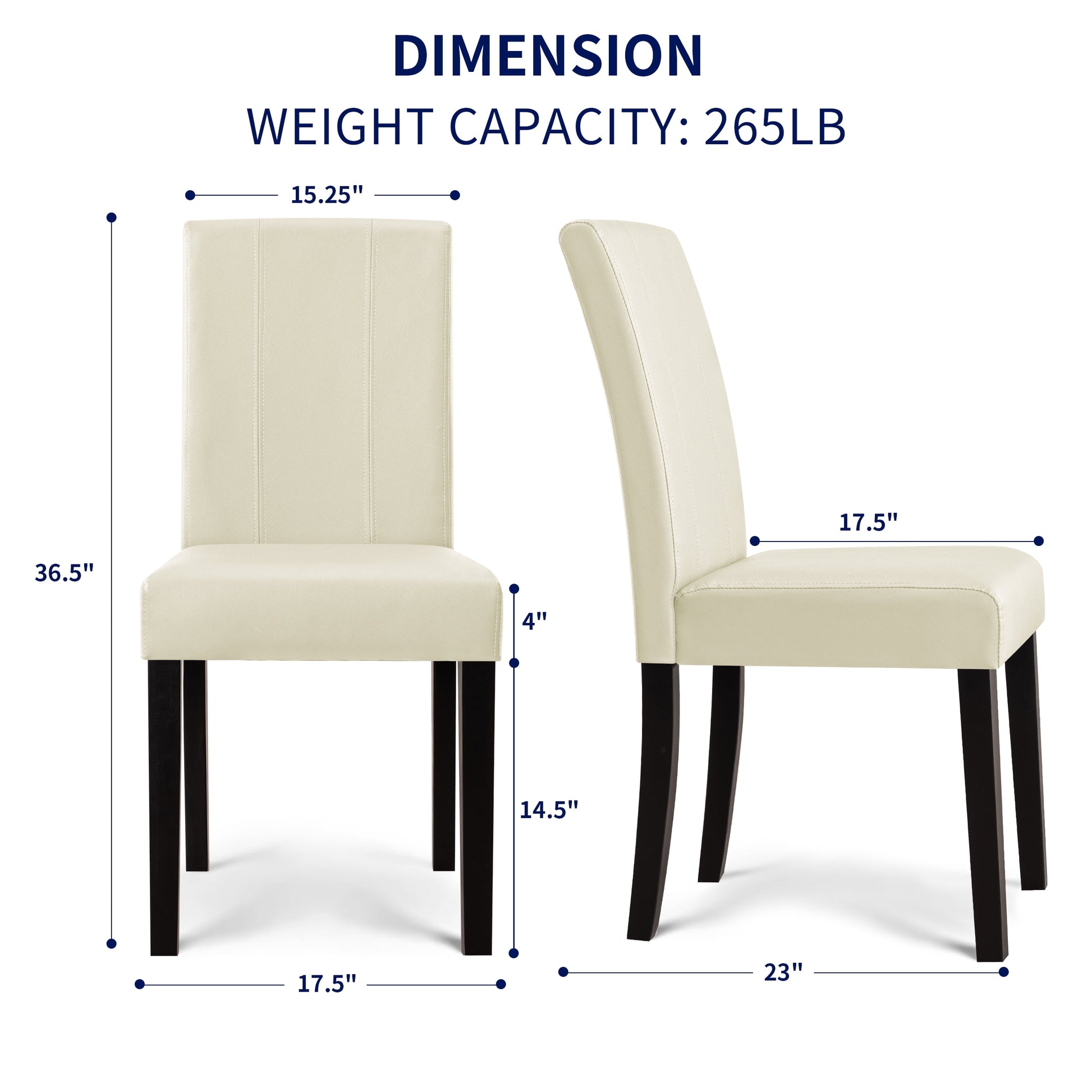 Faux Leather Indoor Dining Chair Set of 2, Modern Mid-Century Chairs for Home, Ivory