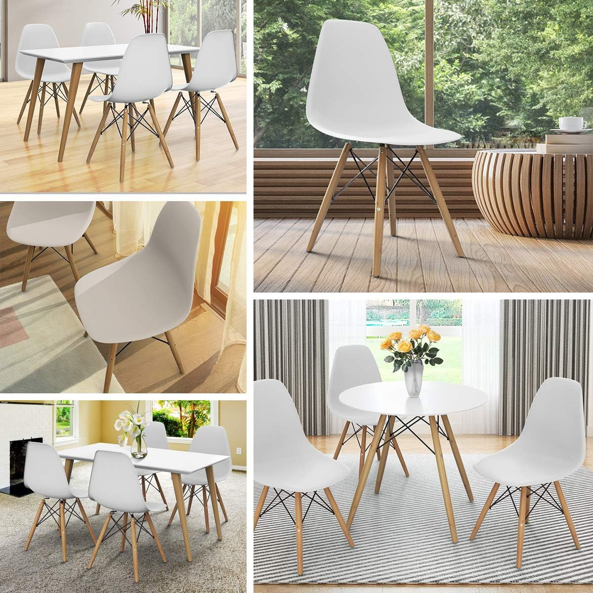 Dining Chair Set of 2 Mid Century Modern Kitchen Chairs Set for Living Room, Bedroom, Restaurant and Waiting Room DWS Chairs Set (1, White)