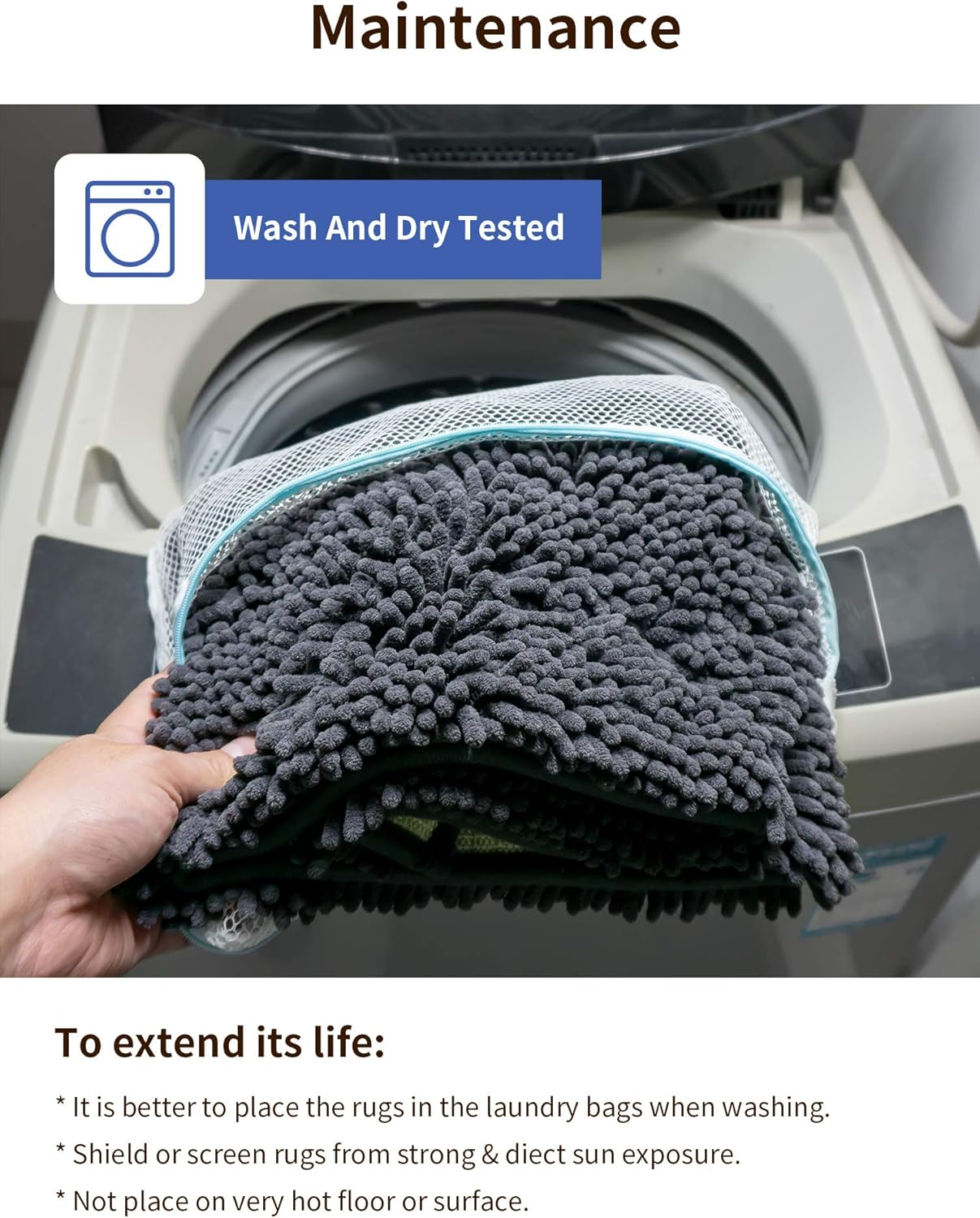 Birsppy Yuankanju   Bathroom Rugs Set, Dark Gray, Extra Soft Chenille Bath Rugs Mat, Absorbent Plush Shaggy Bath Rugs, Machine Washable & Non Slip Bath Rugs for Bathroom