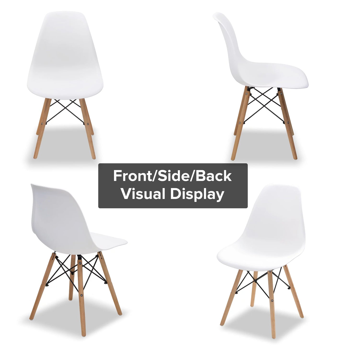 Dining Chair PVC Plastic Lounge Chair Kitchen Dining Room Chair, White Set of 4