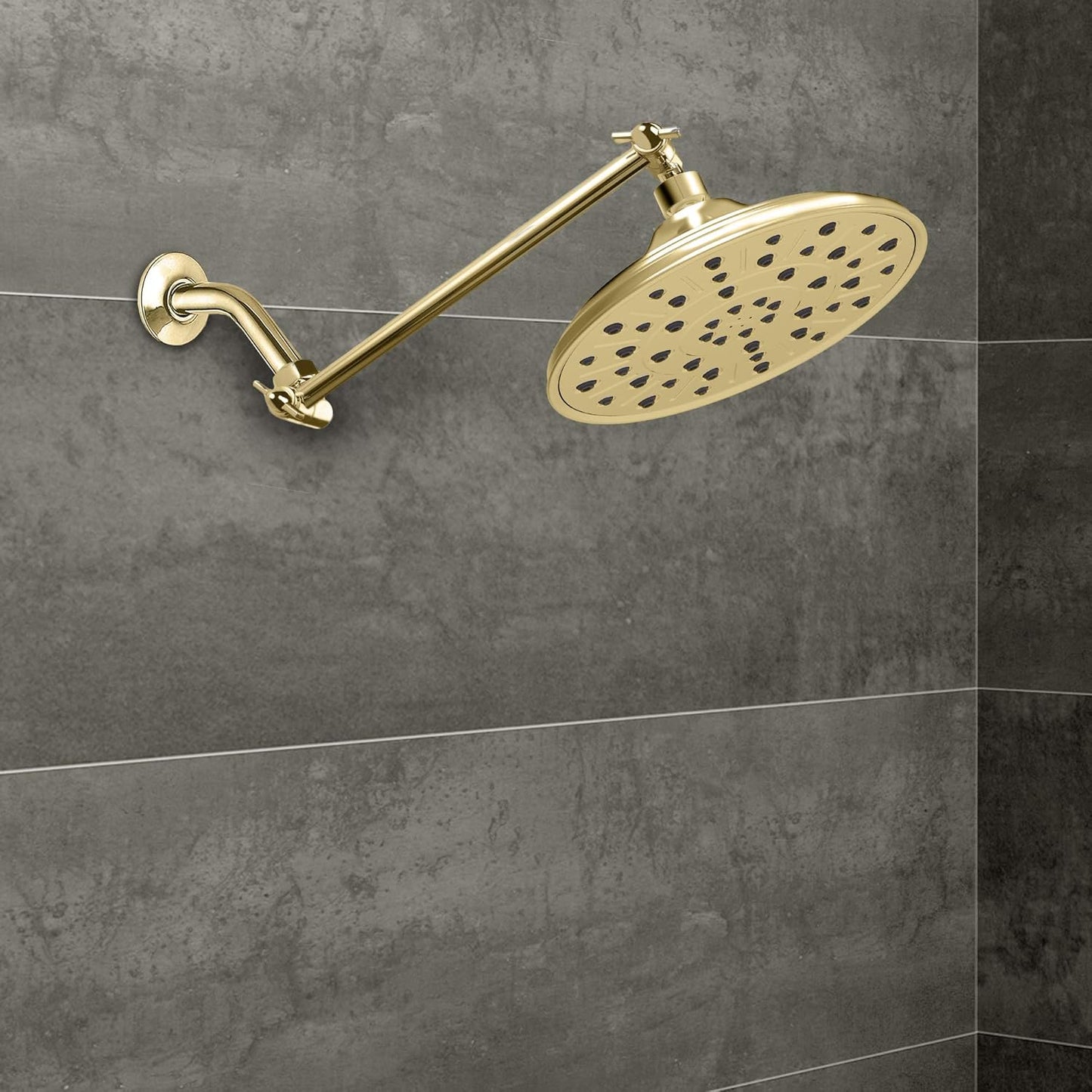 10 Inches Stainless Steel Adjustable Shower Arm Extender, Adjustable Height and Angle for Fixed, Rain, Handheld Shower Heads, Universal NPT 1/2 Inch Connector, Polished Brass Finish