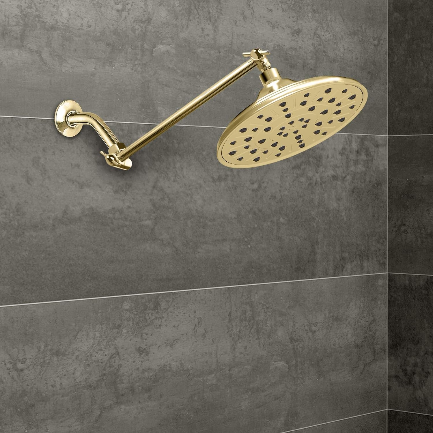 10 Inches Stainless Steel Adjustable Shower Arm Extender, Adjustable Height and Angle for Fixed, Rain, Handheld Shower Heads, Universal NPT 1/2 Inch Connector, Polished Brass Finish