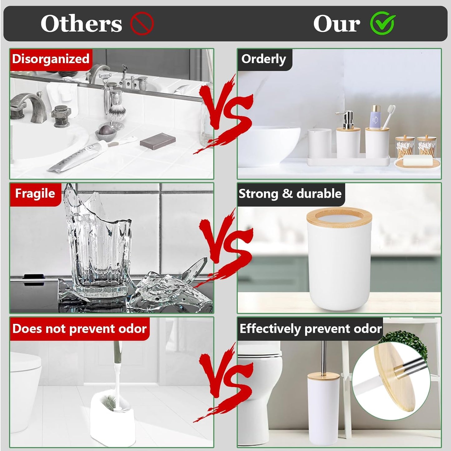 9 Pieces Bathroom Accessory Set, White Bathroom Accessories Set with Trash Can, Tray, Soap Dispenser, Toothbrush Holder, Toothbrush Cup, Soap Dish, Toilet Brush and Q-Tip Holders for Bathroom