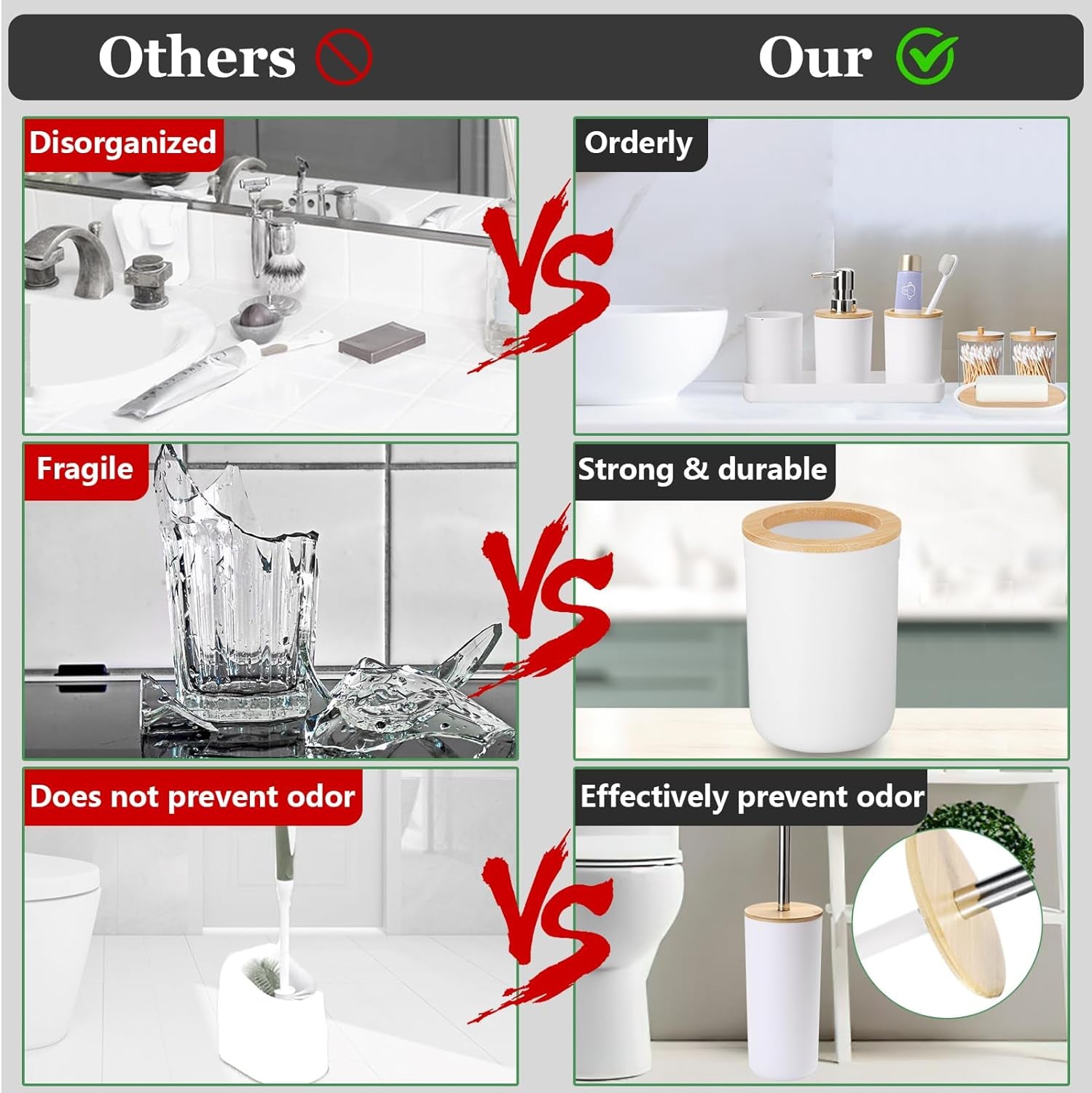 9 Pieces Bathroom Accessory Set, White Bathroom Accessories Set with Trash Can, Tray, Soap Dispenser, Toothbrush Holder, Toothbrush Cup, Soap Dish, Toilet Brush and Q-Tip Holders for Bathroom