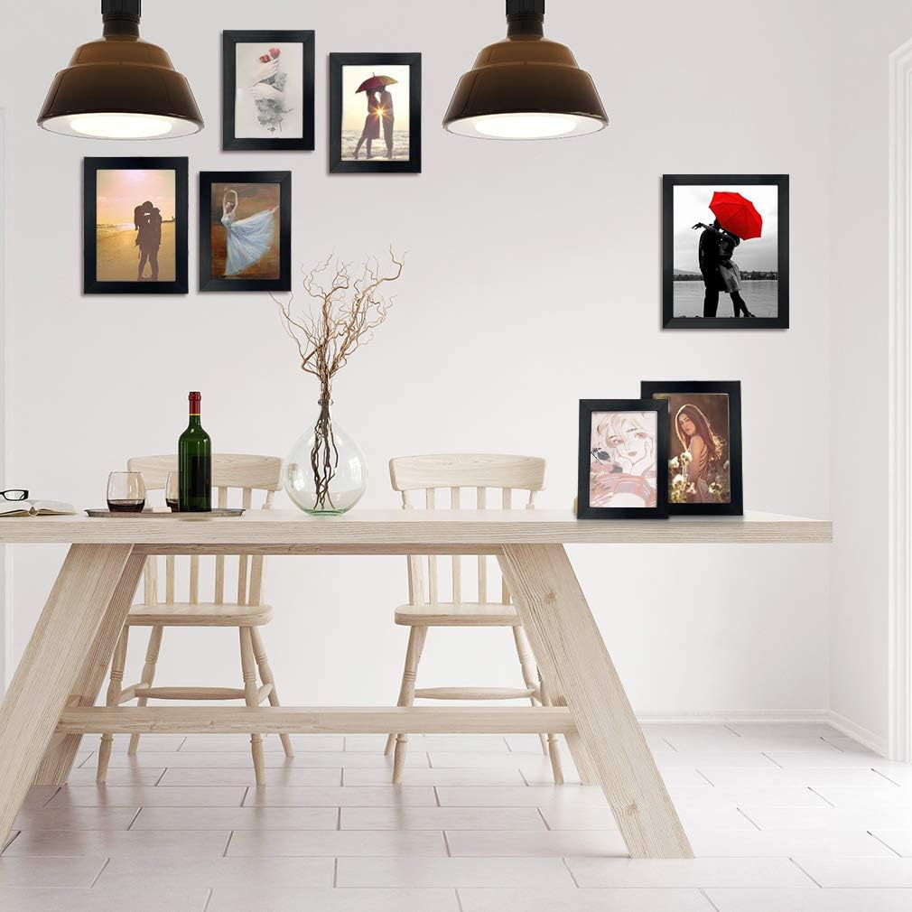 7 Pack Black Picture Frames Multiple Sizes, Four 4X6, Two 5X7, One 8X10, Multi Size Photo Collage Family Gallery Living Room, Wall or Tabletop