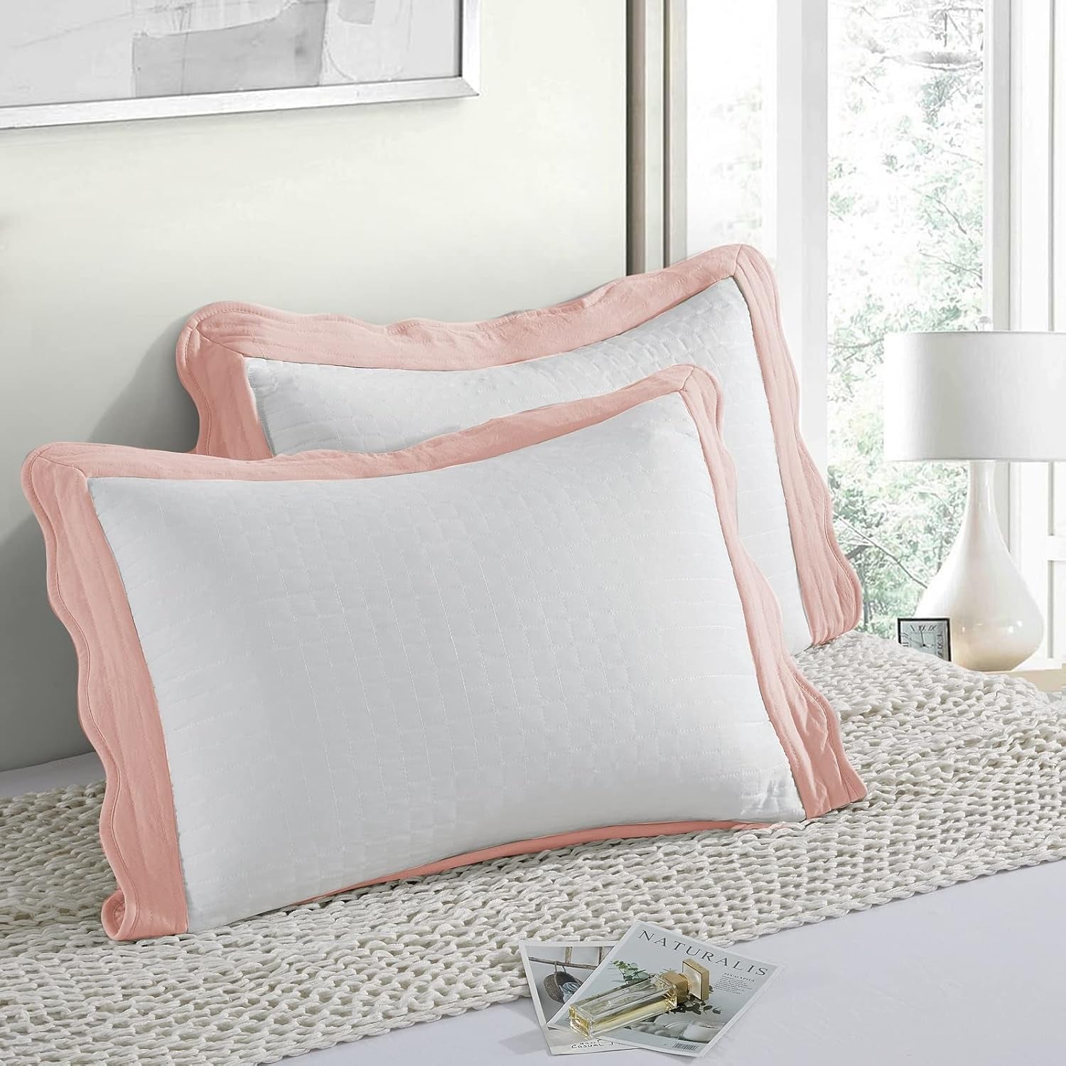 3-Piece King Quilt Set - Soft Warm Reversible Coverlet Bedspread Set (102 X 90 Inch) with 2 Pillow Sham (20 X 26 Inch), White and Pink