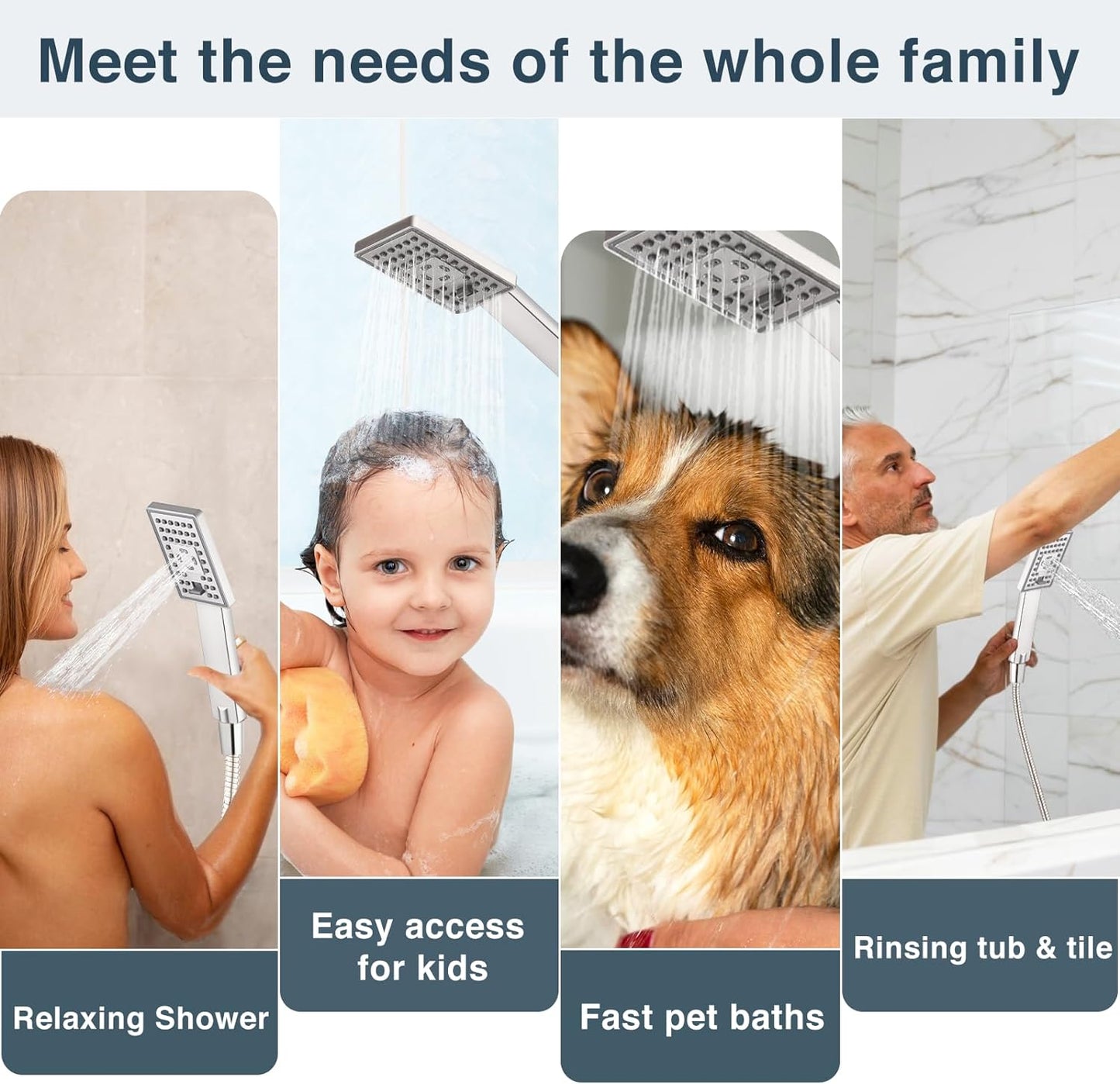 Rain Shower Head with Handheld Spray, 8 Inch Rainfall Shower Head Combo with 60" Hose, Adjustable Dual Square Showerhead Set with 3-Way Diverter, Wall Bracket, Brushed Nickel