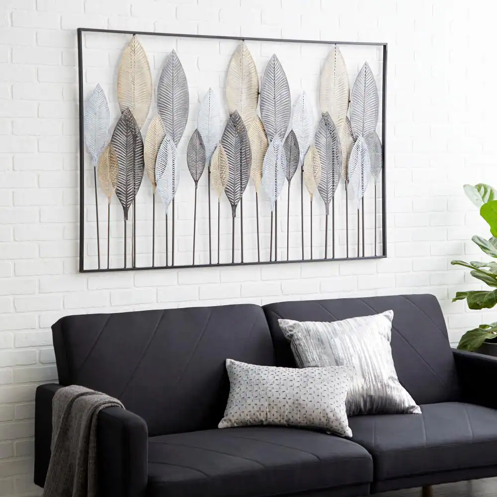 59 In. X 37 In. Metal Bronze Tall Cut-Out Leaf Wall Decor with Intricate Laser Cut Designs