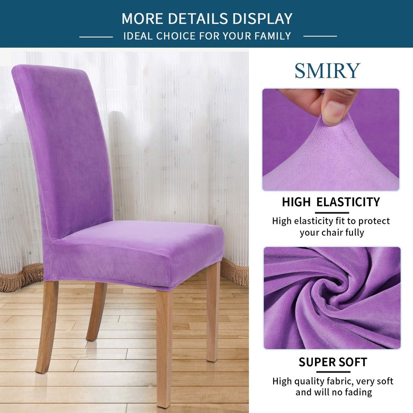 Velvet Stretch Dining Room Chair Covers Soft Removable Dining Chair Slipcovers Set of 6, Light Purple