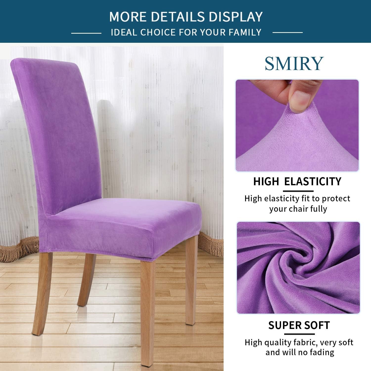 Velvet Stretch Dining Room Chair Covers Soft Removable Dining Chair Slipcovers Set of 6, Light Purple
