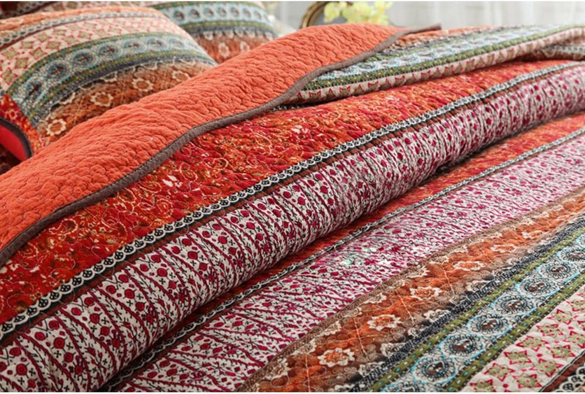 Striped Classical Cotton 3-Piece Patchwork Bedspread Quilt Sets, King Size