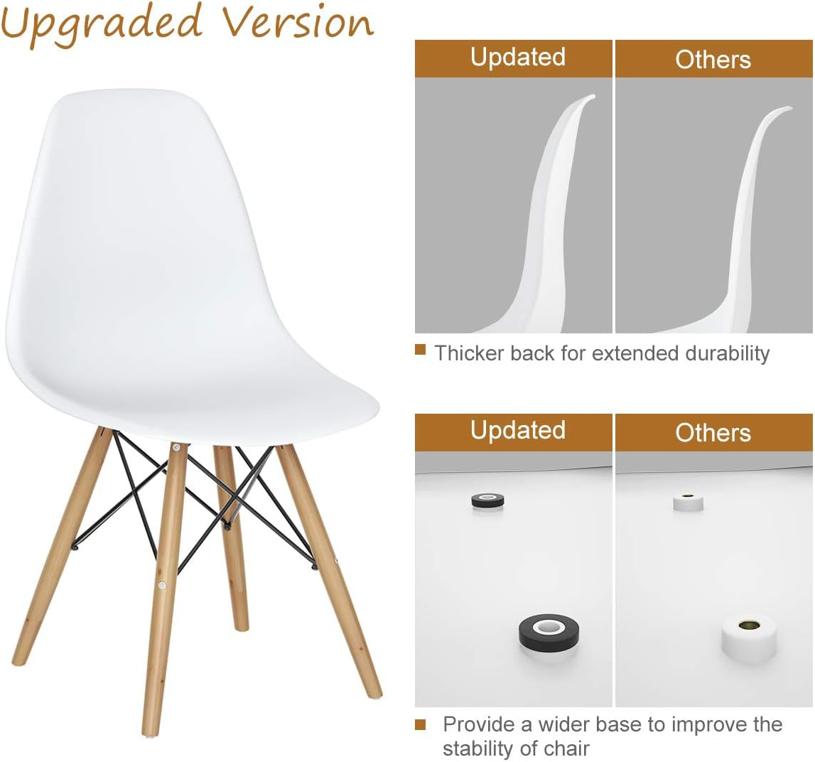 Dining Chair Set of 2 Mid Century Modern Kitchen Chairs Set for Living Room, Bedroom, Restaurant and Waiting Room DWS Chairs Set (1, White)