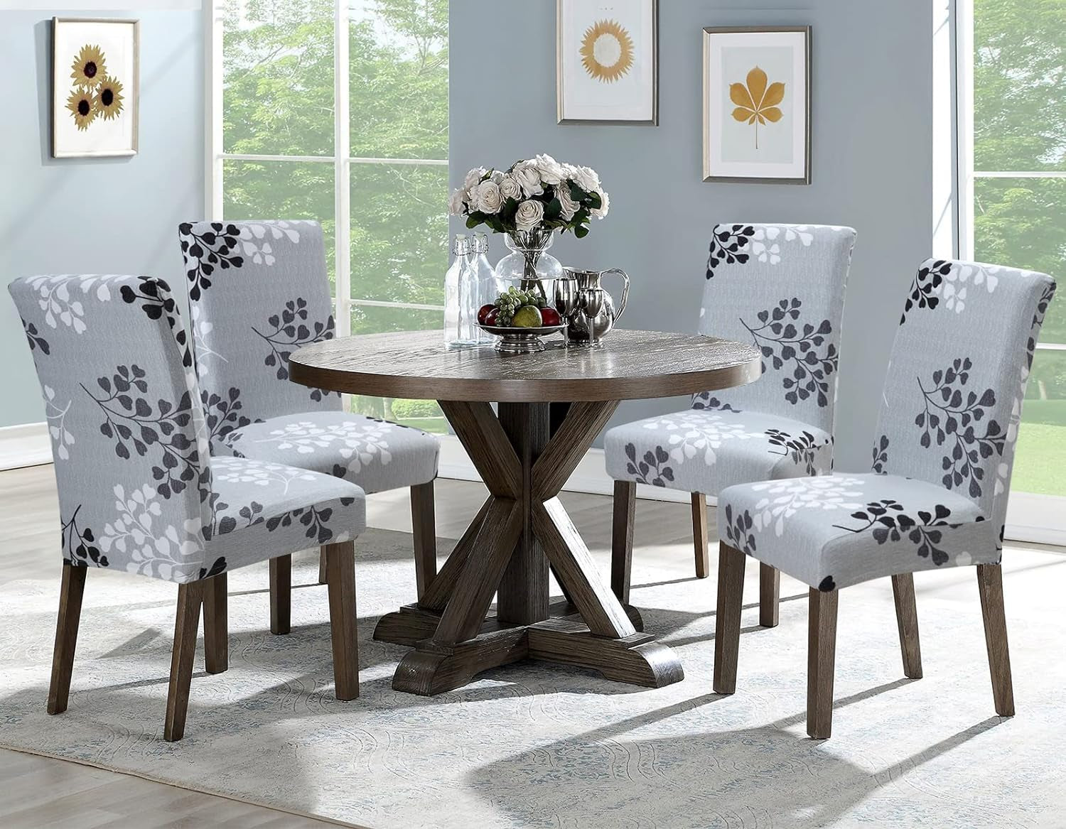 Stretch Dining Chair Covers Removable Washable Dining Room Chair Slipcovers Spandex Chair Slipcover Chair Covers for Dining Room (Gray-Black, 4)