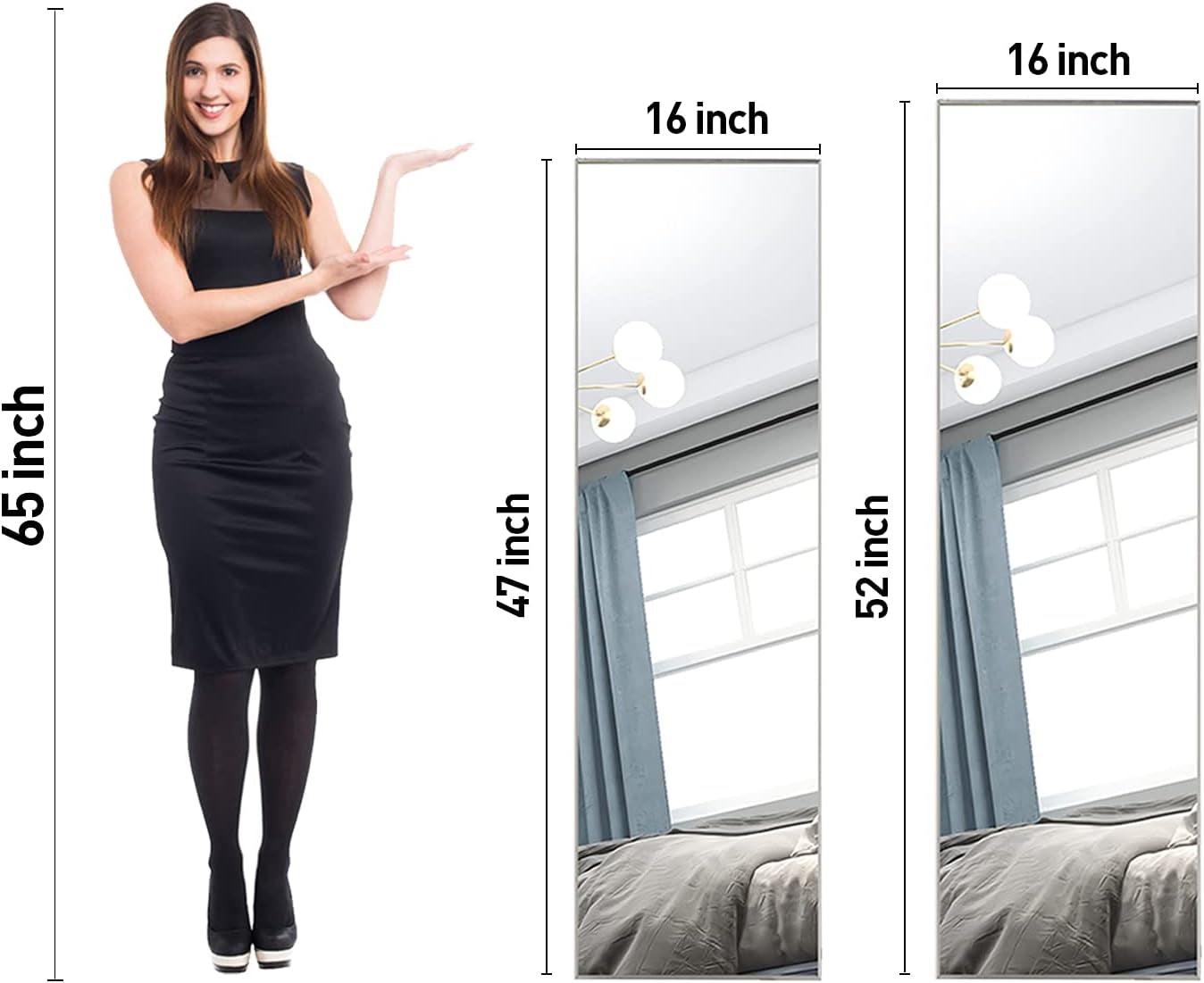 Full Length Mirror 52"X16" Wall-Mounted Large Standing Hanging or Leaning against Wall Mirror, Door Mirror Body Dressing Mirror with Aluminum Alloy Frame for Living Room, Bedroom, Silver