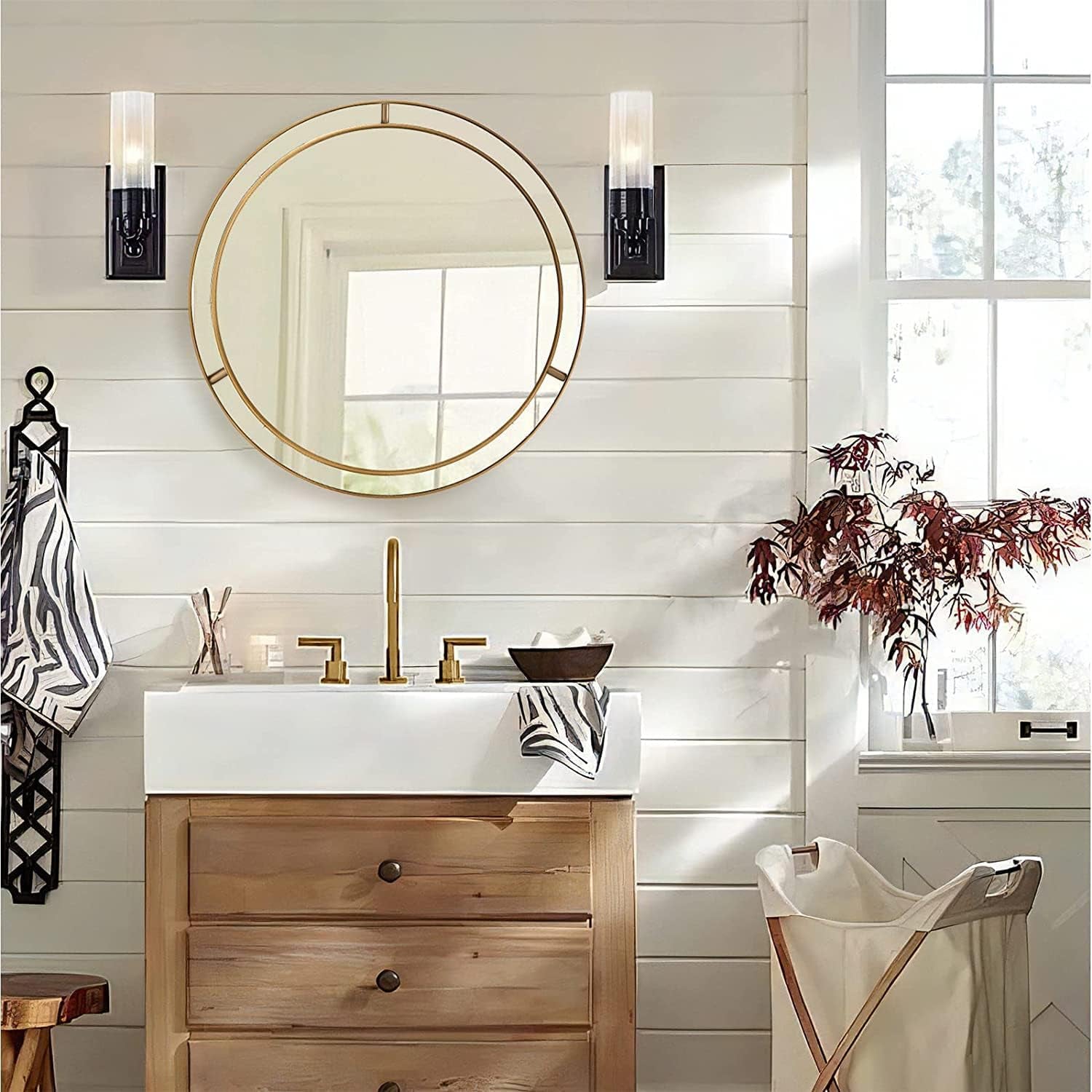 24" Decorative Wall Mirrors Modern Deluxe Metal round Wall Mirror with Golden Circle Ring Frame for Bedroom Bathroom Living Room Entryway