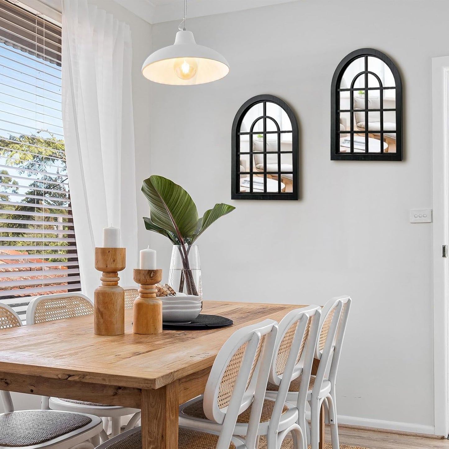 2PCS Arched Window Wall Mirror,Rustic Farmhouse Accent Mirror, Wood Framed Entry Mirror for Living Room,Bathroom,Bedroom,Kitchen,15.7X11.8 Inches