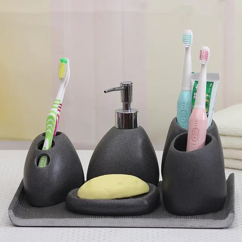 Resin Bathroom Accessories Emulsion Bottle High-Grade Wash Gargle Cup Toothbrush Suit Banyo Aksesuarlari Soap Dish Washing Set