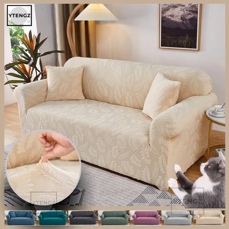 Jacquard Water Resistant Sofa Cover Sofa Slipcover Elastic Plain Color Sofa Covers for Living Room 1/2/3/4 Places