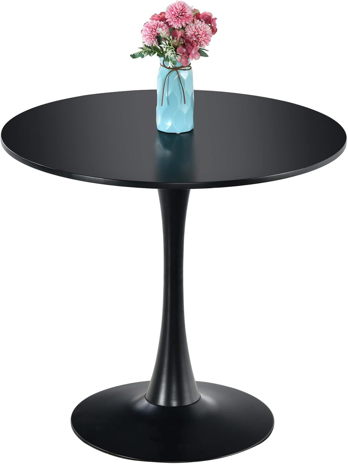 Black round Dining Table,Modern Tulip Dining Room Table with MDF Top,Metal Pedestal End Table Leisure Coffee Table Kitchen Table Small Office Table for 2 or 4 Person,31.5" W,29.5" H