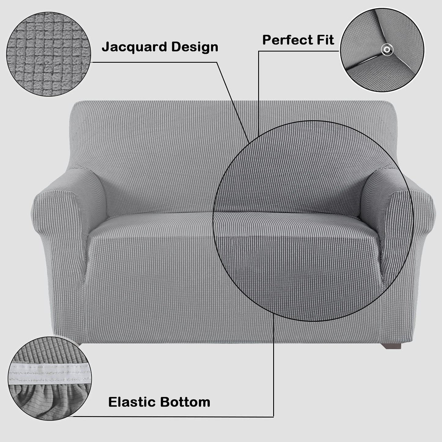 High Stretch Sofa Slipcover Non Slip Couch Cover for 3 Cushion Couch Washable Pet Furniture Protector Covers with Elastic Bottom, Thick Jacquard Fabric (Large, Dove)