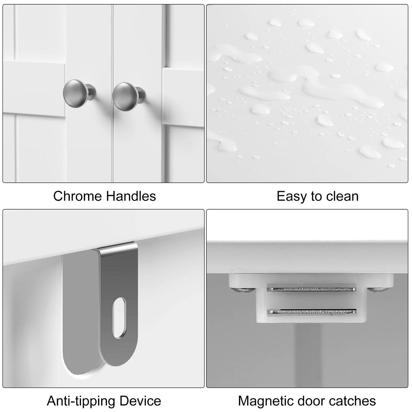 4 Doors Bathroom Cabinet with Frosted Glass Doors, Farmhouse Floor Wooden Linen Cabinet for Bathroom, White
