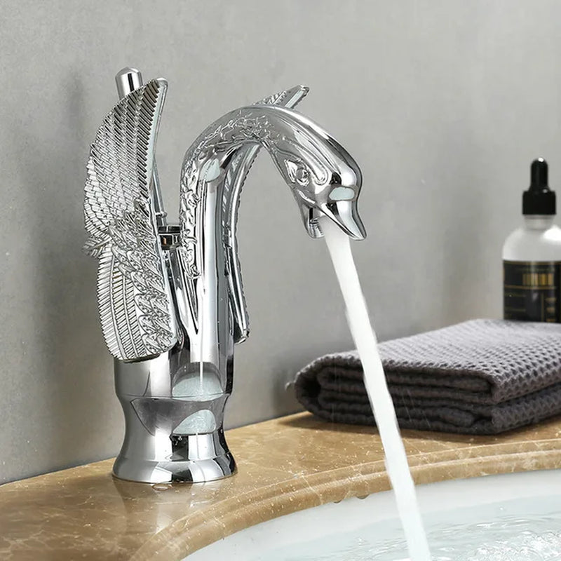 Gold White Brass Basin Faucets Swan Mixer Hot Cold Sink Single Hole Handle Water Tap Deck Mounted Copper Bathroom Accessories