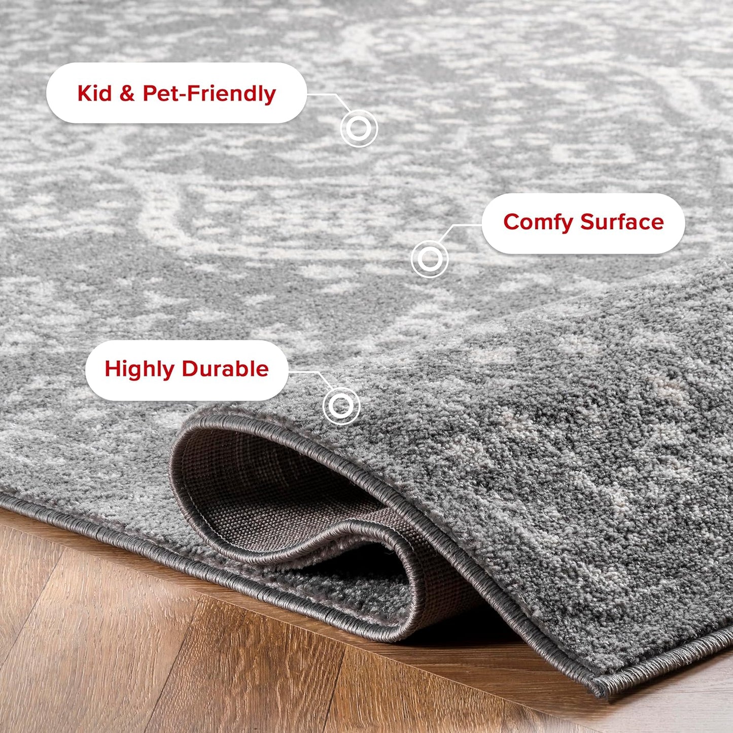 Odell Faded Vintage Area Rug, 12X15, Silver