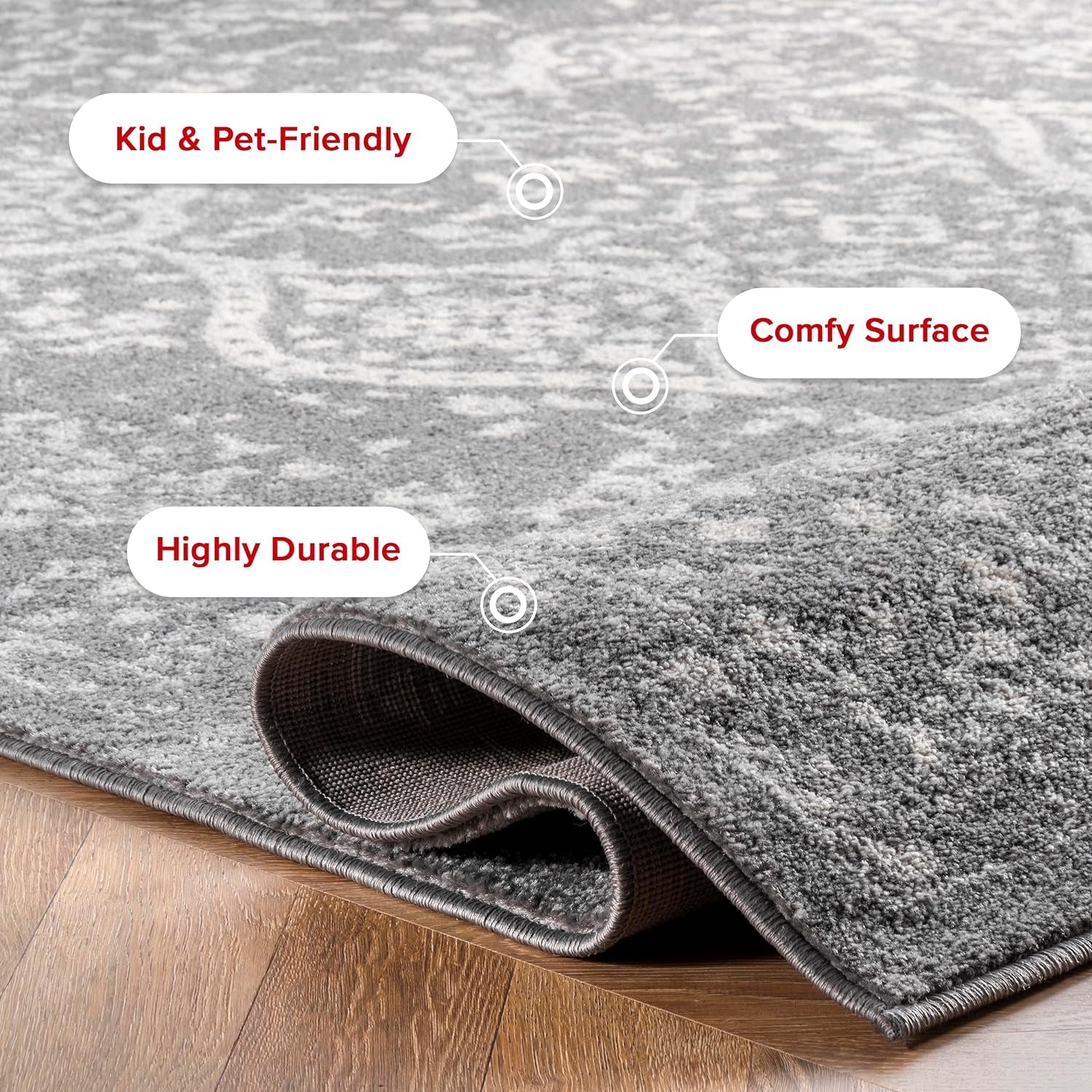 Odell Faded Vintage Area Rug, 12X15, Silver