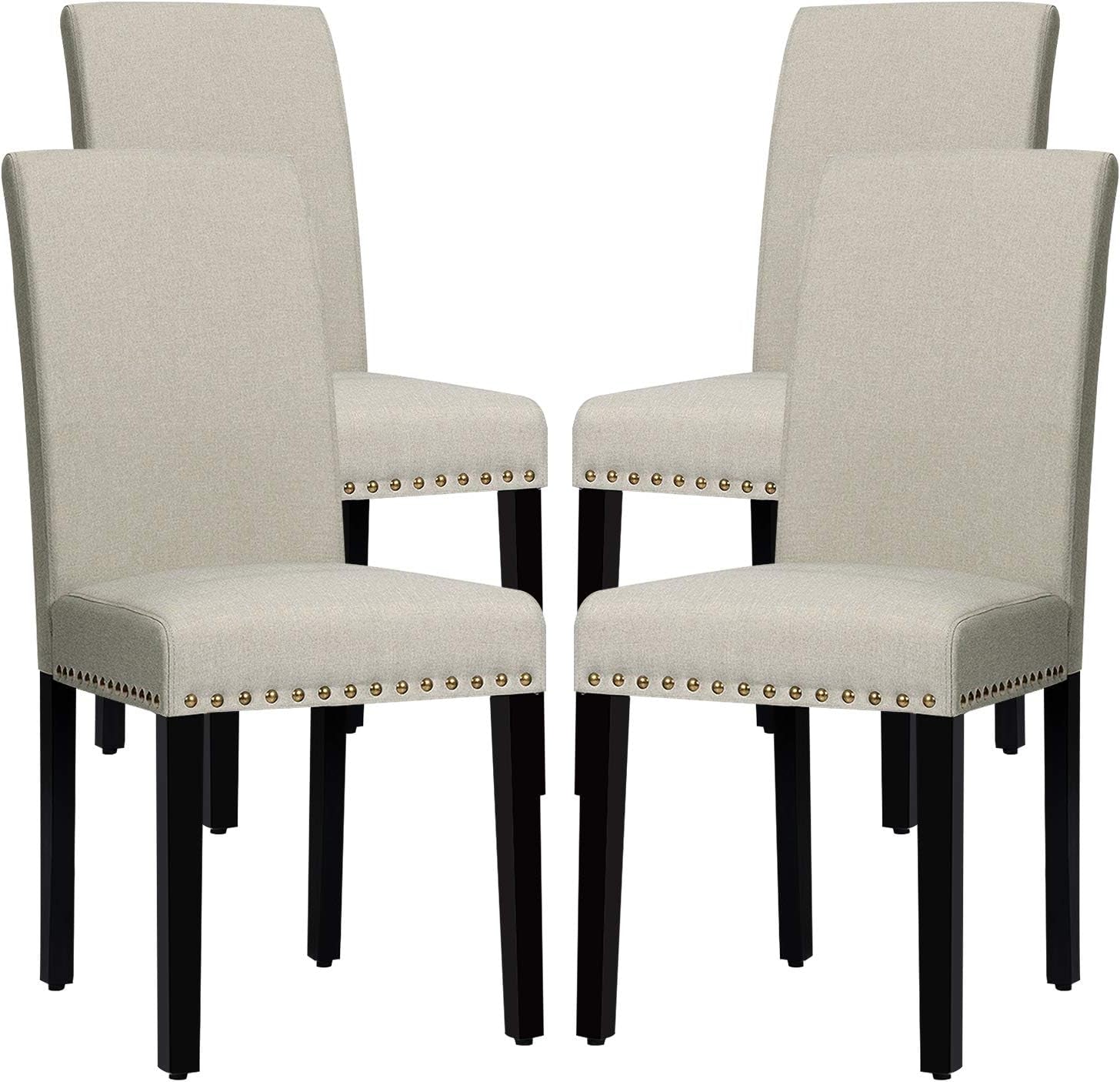 Dining Chairs Set of 4 Fabric Upholstered with Solid Wood Legs, Padded Seat and Back Armless Side Chair Tufted Parsons Kitchen Dining Chairs Set (2, Greyish-Green)