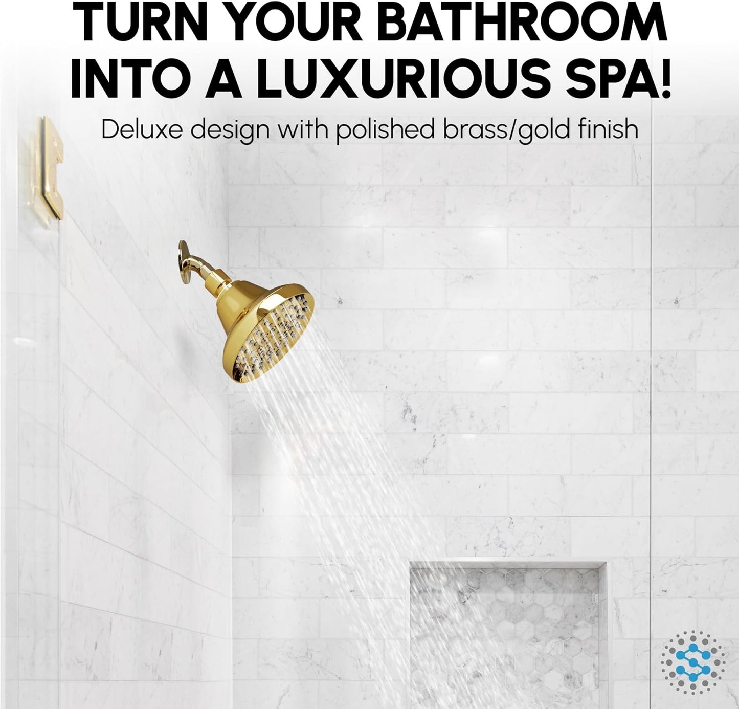 Luxury Spa: Imperialshine Gold Shower Head, 5 Inch 6 Spray Adjustable High Pressure Showerhead with 360 Degree Tilt, Experience Comfort and Elegance (Polished Brass/Imperialshine Gold)