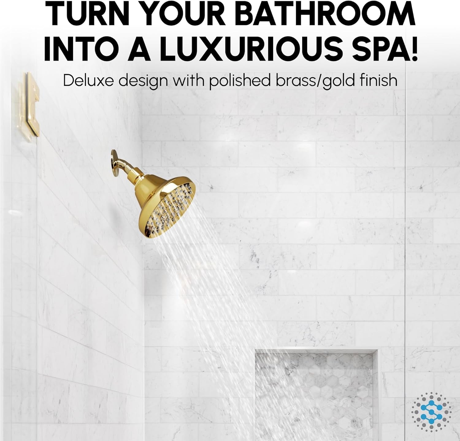 Luxury Spa: Imperialshine Gold Shower Head, 5 Inch 6 Spray Adjustable High Pressure Showerhead with 360 Degree Tilt, Experience Comfort and Elegance (Polished Brass/Imperialshine Gold)