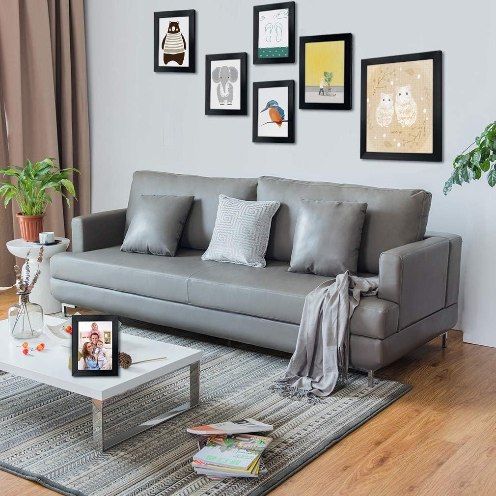 7 Pack Black Picture Frames Multiple Sizes, Four 4X6, Two 5X7, One 8X10, Multi Size Photo Collage Family Gallery Living Room, Wall or Tabletop