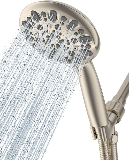 Handheld Shower Head, High Pressure Shower Head 7-Setting 5" Brushed Nickel Face, 79-Inch Stainless Steel Shower Hose, Adjustable Bracket, 7 Functions 1.75 GPM for California Shower Spray Head