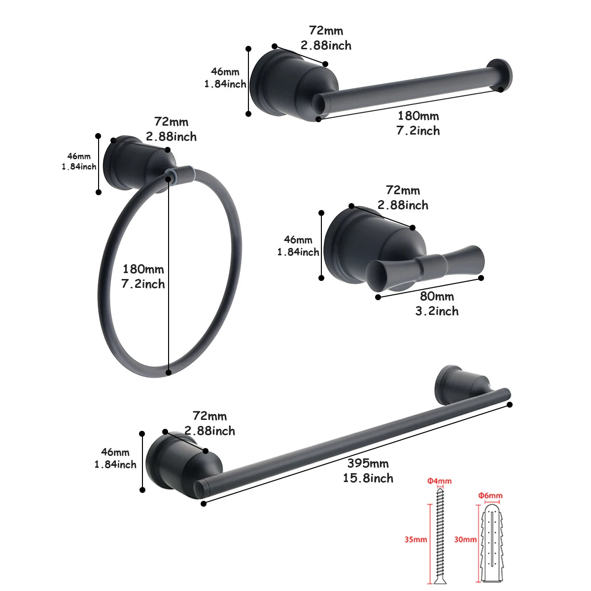 1Set SUS304 Black Bathroom Hardware Set Towel Bar Rack Toilet Paper Holder Robe Hook Self-Adhesive Bathroom Accessories