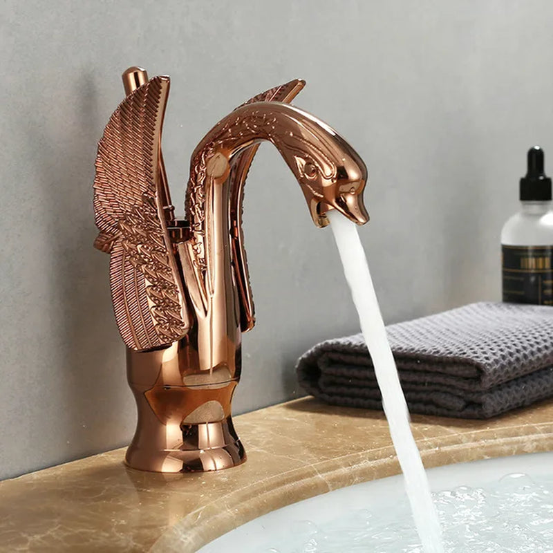 Gold White Brass Basin Faucets Swan Mixer Hot Cold Sink Single Hole Handle Water Tap Deck Mounted Copper Bathroom Accessories